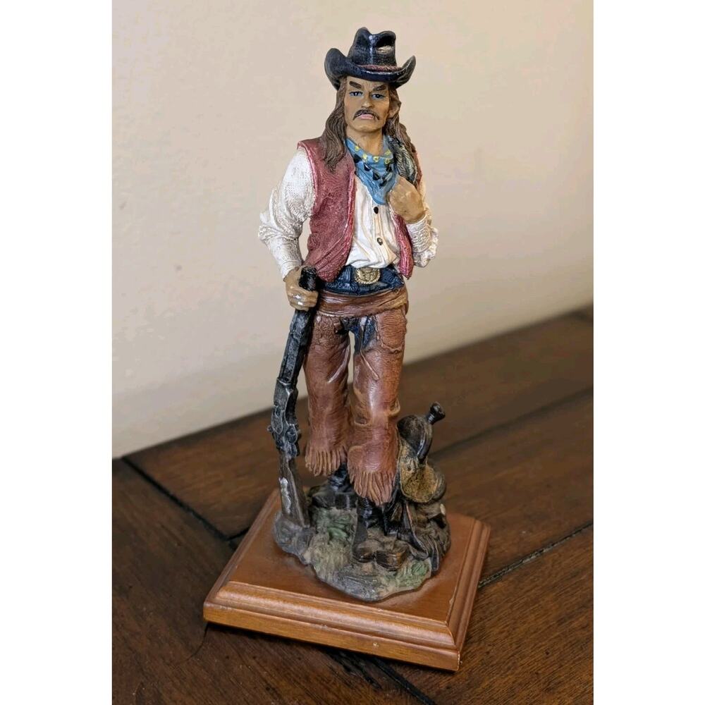 Vintage Western Fine Details Resin Standing Cowboy + Saddle Country Figurine 9”